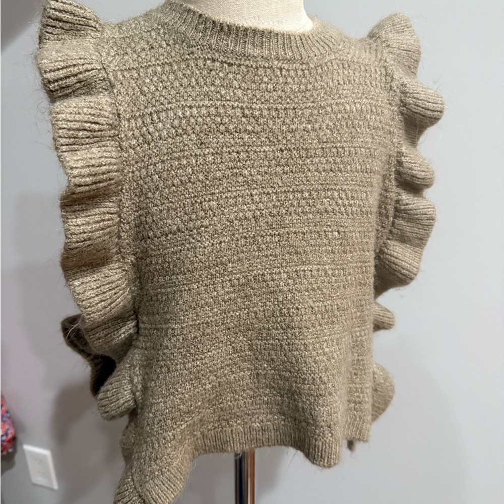 Zara Tan Ruffle Detail Sweater